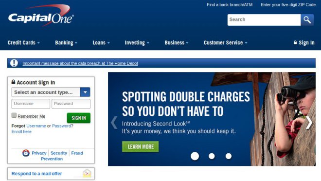 Capital One website with Firefox
