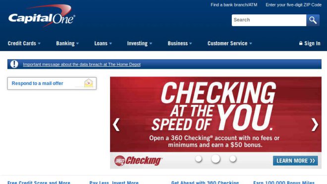 Capital One website with Iceweasel