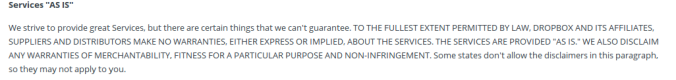 Dropbox agreement: service is provided "as-is".