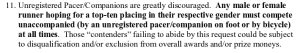 Pacer disallowed to cross the finish with its associated runners? Nothing in the rules!